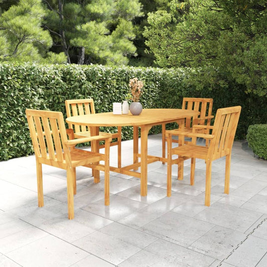 5 Piece Garden Dining Set Solid Teak Wood - SILVIONIX