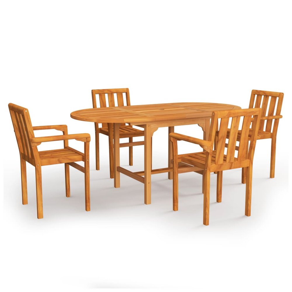 5 Piece Garden Dining Set Solid Teak Wood - SILVIONIX