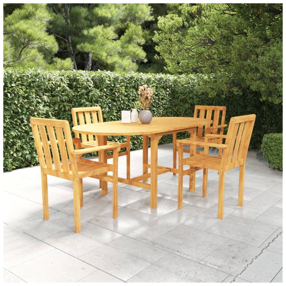 5 Piece Garden Dining Set Solid Teak Wood - SILVIONIX