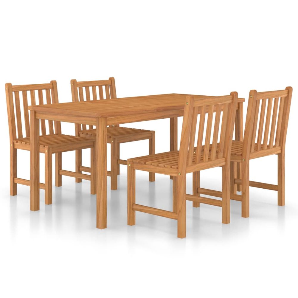 5 Piece Garden Dining Set Solid Teak Wood - SILVIONIX