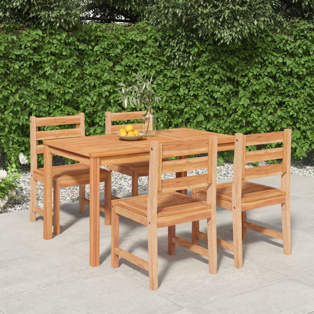 5 Piece Garden Dining Set Solid Wood Teak - SILVIONIX