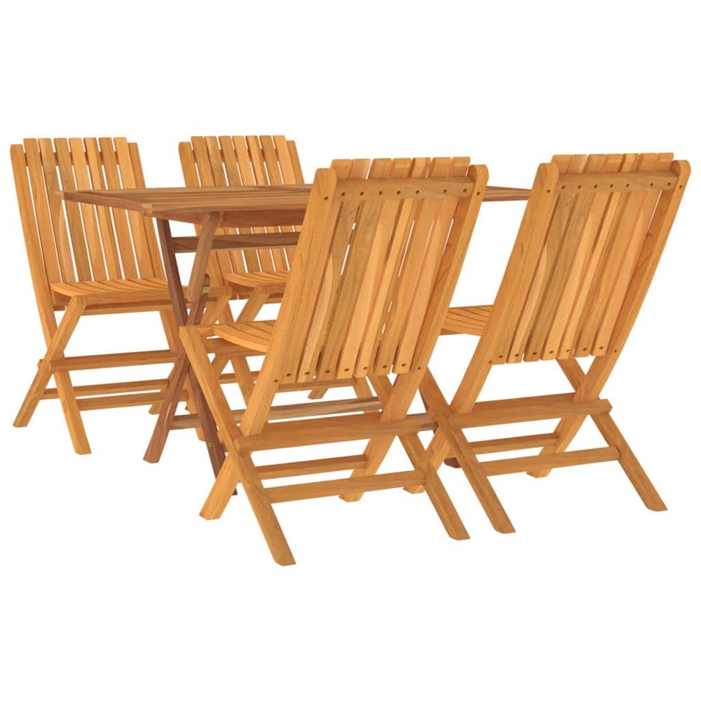 5 Piece Garden Dining Set Solid Wood Teak - SILVIONIX