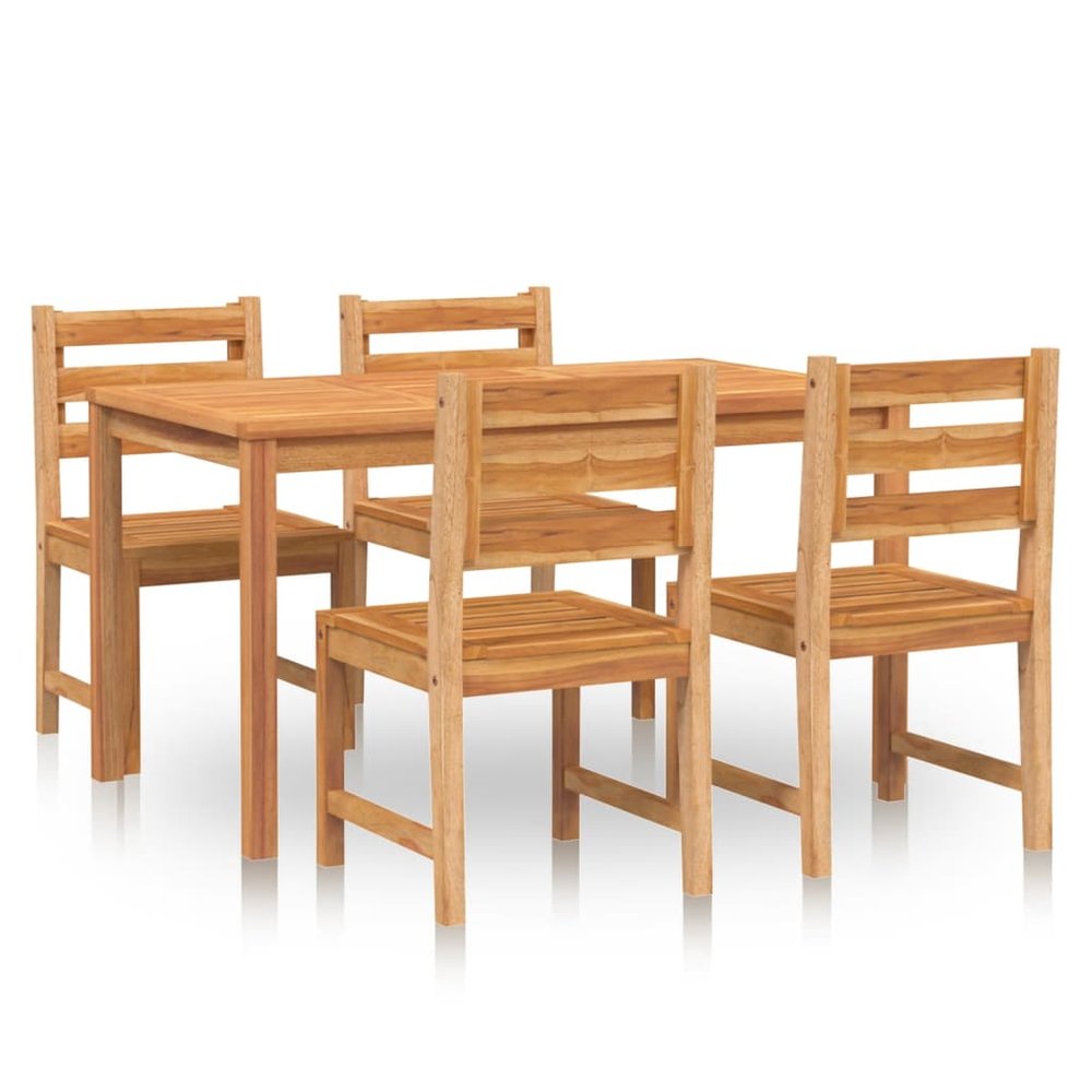 5 Piece Garden Dining Set Solid Wood Teak - SILVIONIX