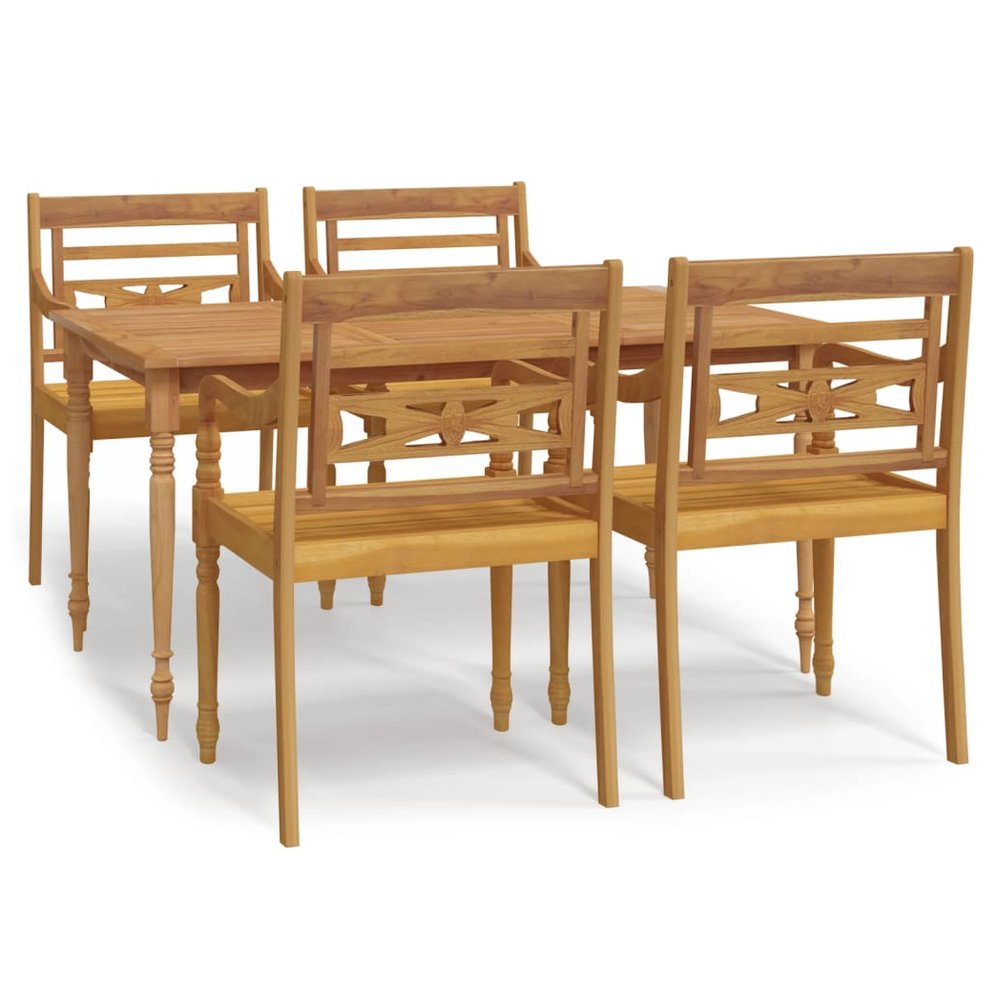 5 Piece Garden Dining Set Solid Wood Teak - SILVIONIX