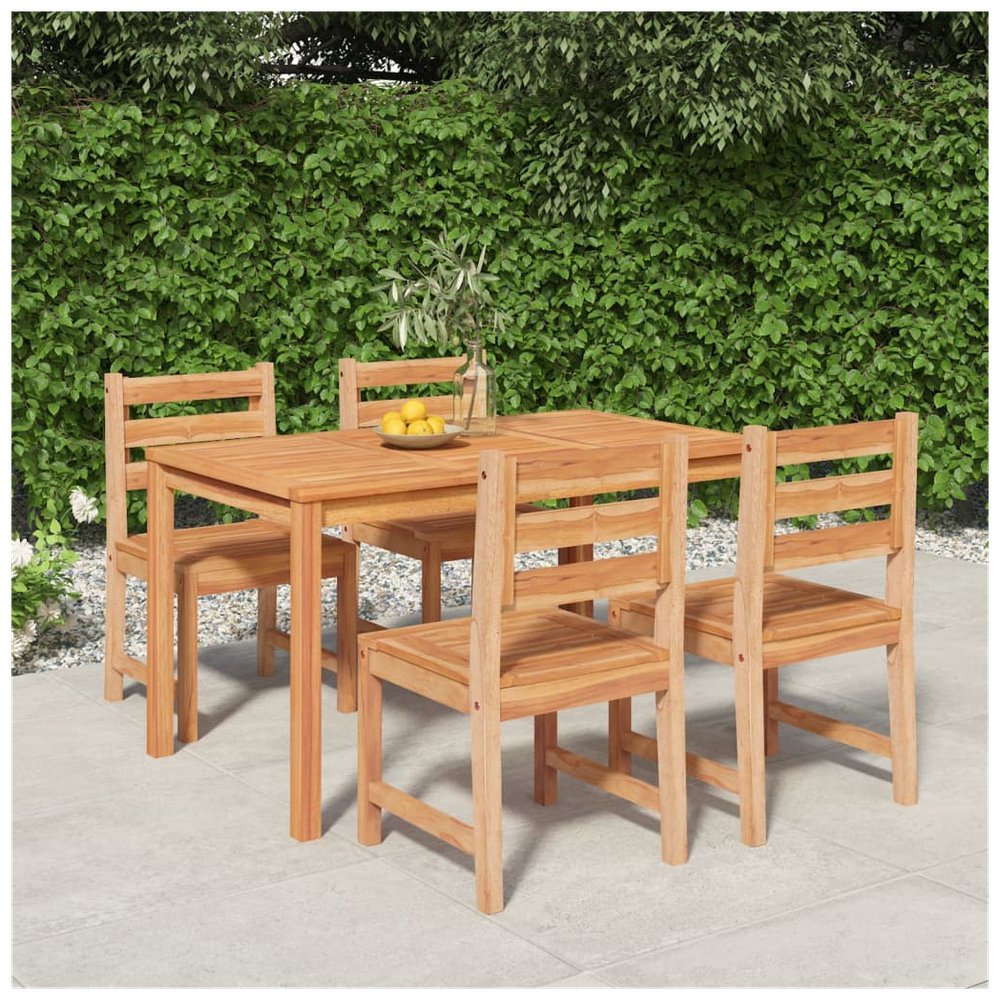 5 Piece Garden Dining Set Solid Wood Teak - SILVIONIX