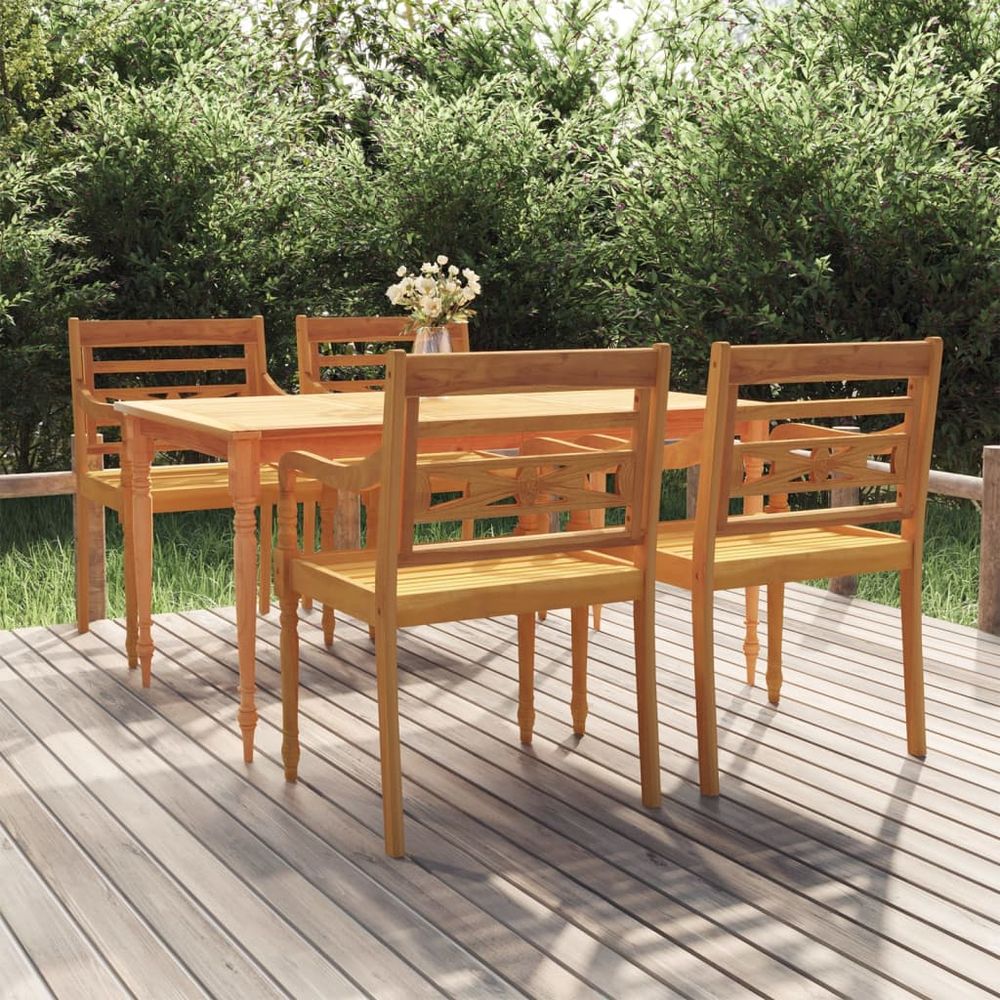 5 Piece Garden Dining Set Solid Wood Teak - SILVIONIX