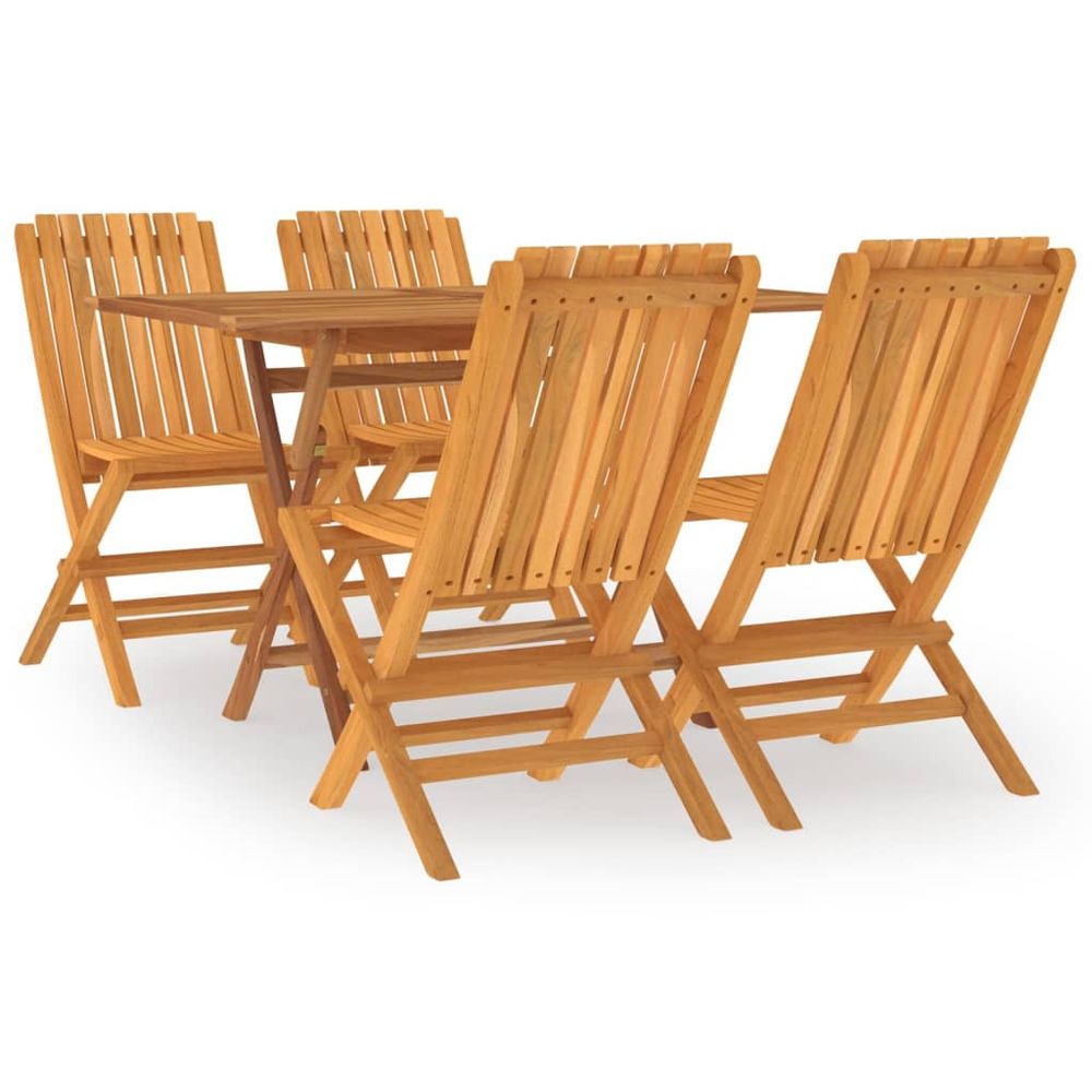 5 Piece Garden Dining Set Solid Wood Teak - SILVIONIX