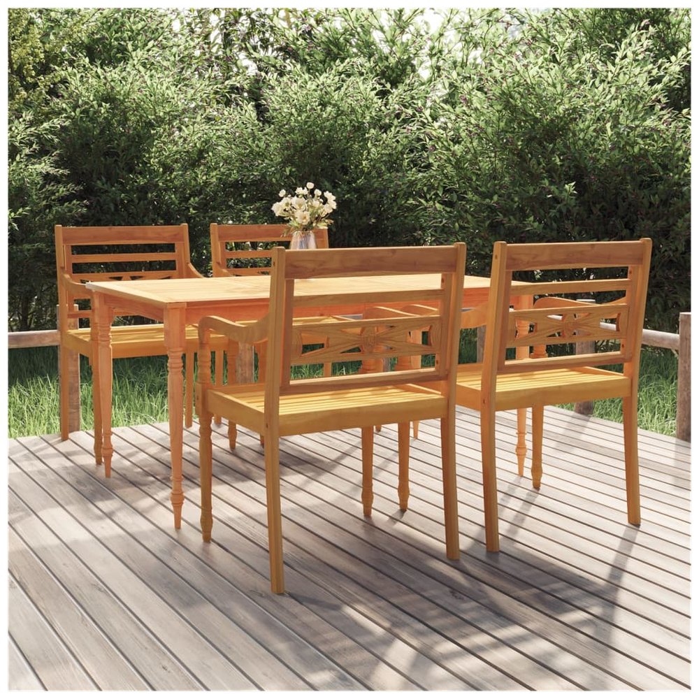 5 Piece Garden Dining Set Solid Wood Teak - SILVIONIX