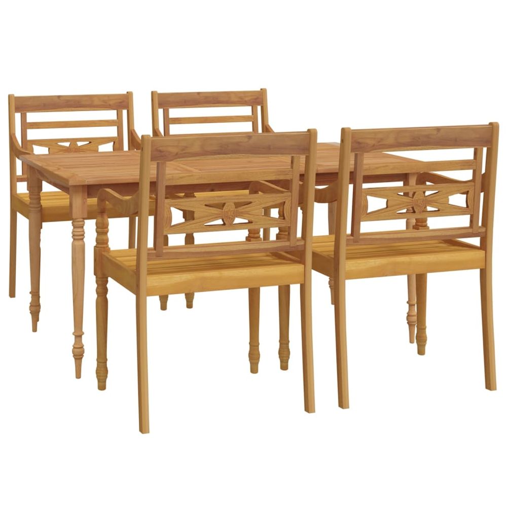 5 Piece Garden Dining Set Solid Wood Teak - SILVIONIX