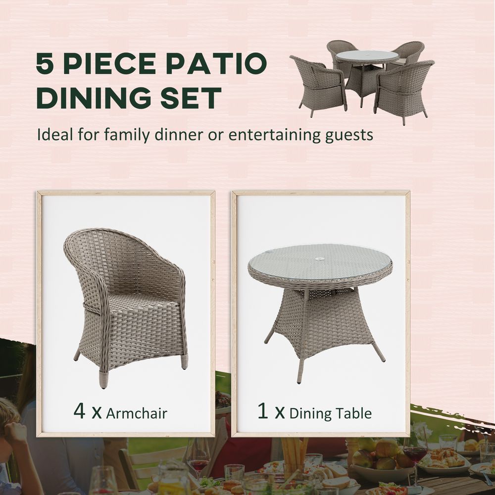 5 Pieces Outdoor Patio PE Rattan Dining Set, Four Seater , Grey - SILVIONIX