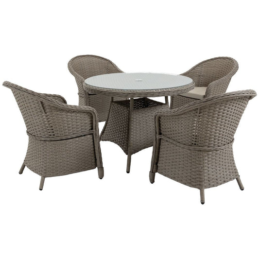 5 Pieces Outdoor Patio PE Rattan Dining Set, Four Seater , Grey - SILVIONIX