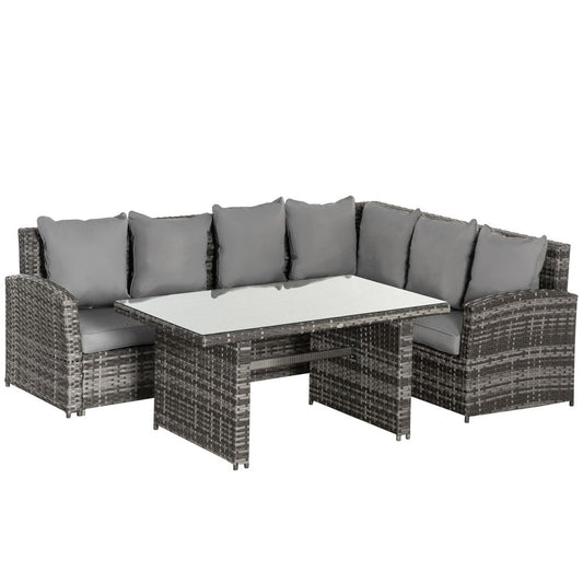 5 - Seater Patio Dining Table Sets All Weather PE Rattan Sofa Cushions Grey - SILVIONIX