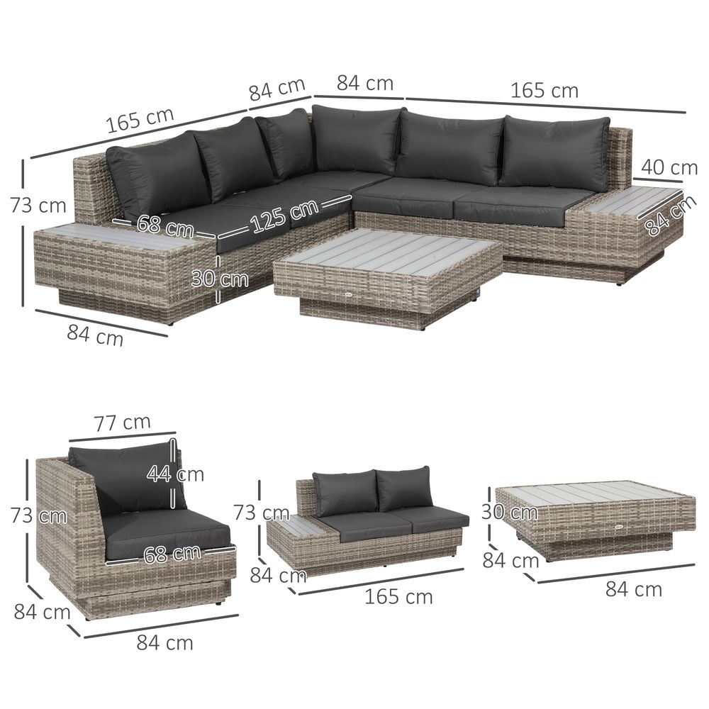 5 - Seater Rattan Sectional Corner Sofa Table Set Cushions - Light Grey - SILVIONIX