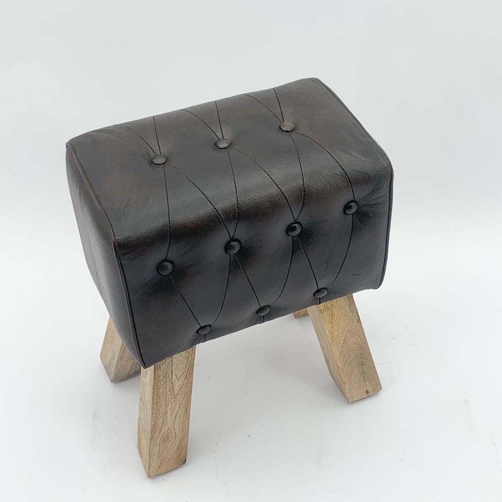 50CM LEATHER FOOTSTOOL WITH BUTTONS - SILVIONIX