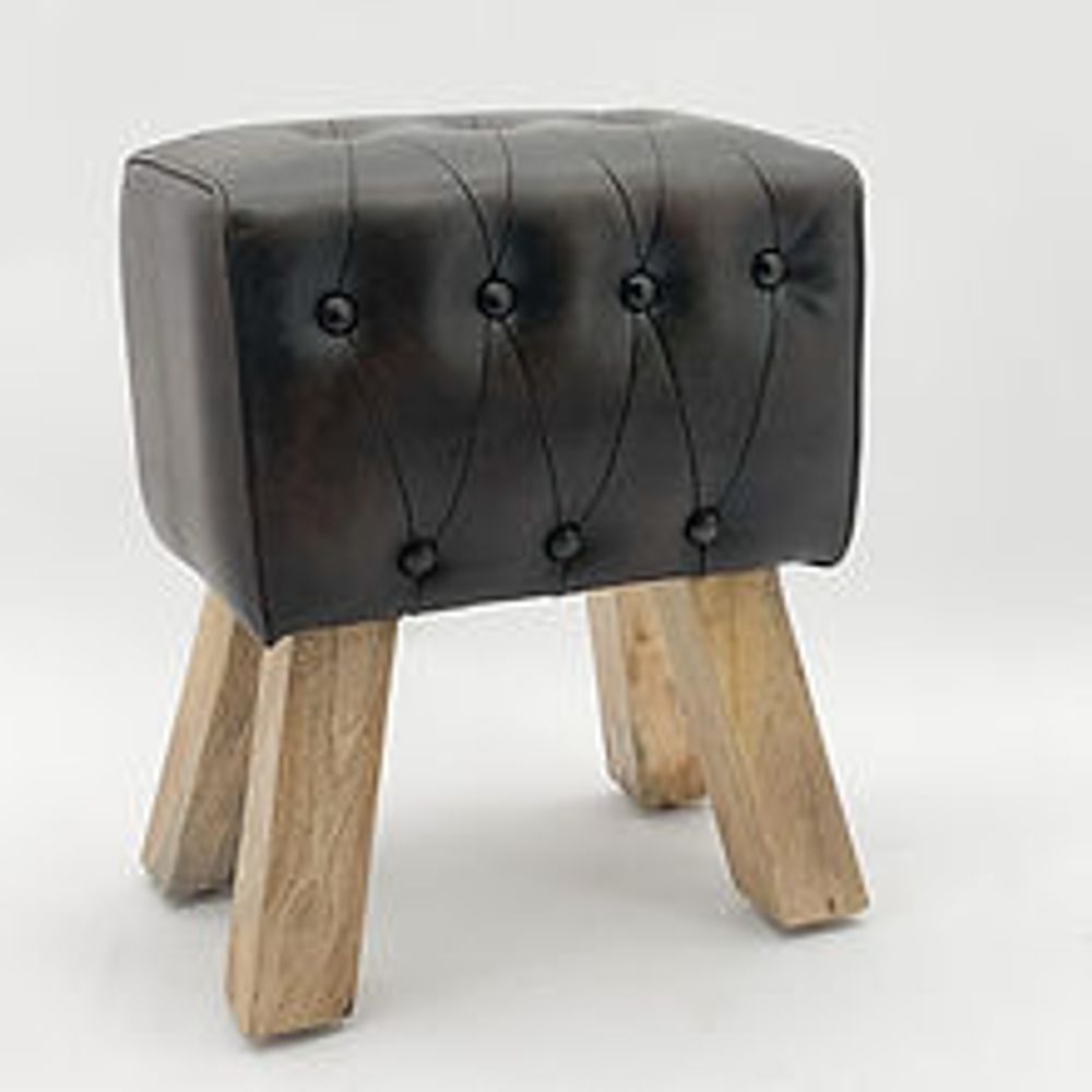 50CM LEATHER FOOTSTOOL WITH BUTTONS - SILVIONIX