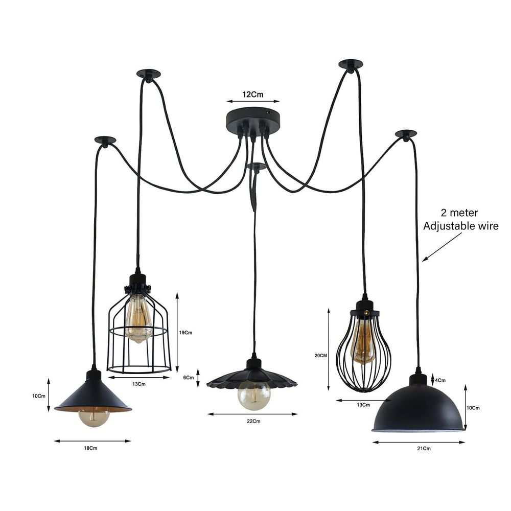 5Way Vintage Industrial Ceiling Lamp Shade Chandelier Retro Spider Pendant Light - SILVIONIX