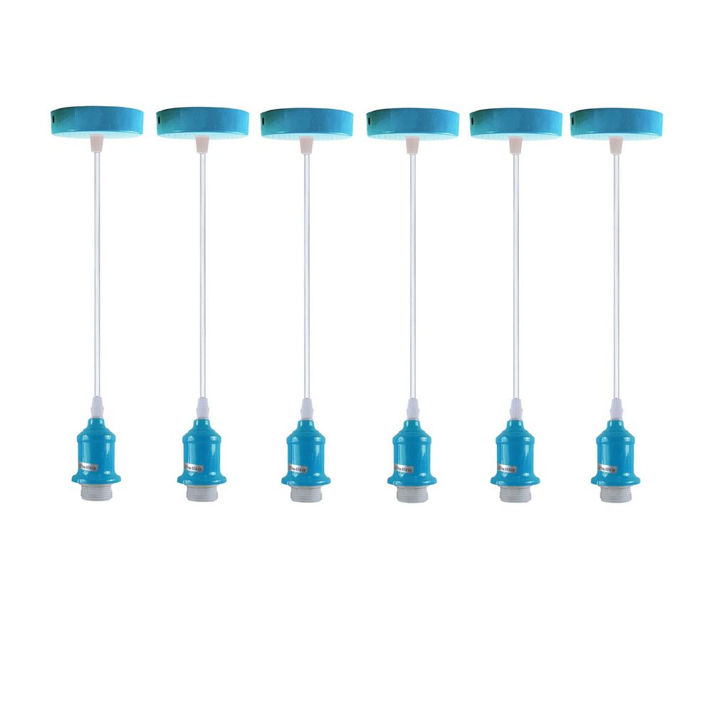 6 Pack Industrial Pendant Light Fitting, Lampshade Addable E27 Lamp Blue Holder Fitting Set With PVC Cable - SILVIONIX