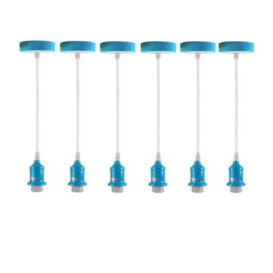 6 Pack Industrial Pendant Light Fitting, Lampshade Addable E27 Lamp Blue Holder Fitting Set With PVC Cable - SILVIONIX