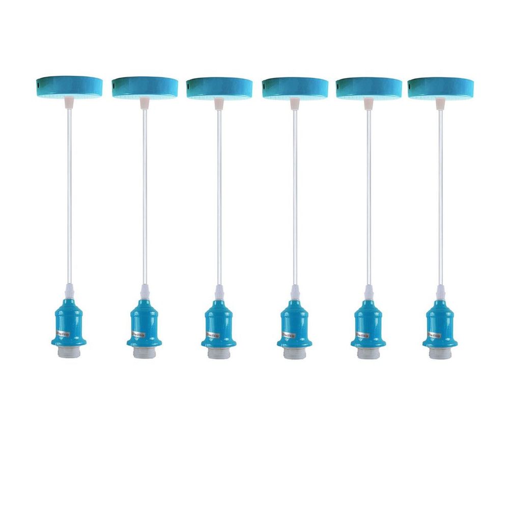 6 Pack Industrial Pendant Light Fitting, Lampshade Addable E27 Lamp Blue Holder Fitting Set With PVC Cable - SILVIONIX