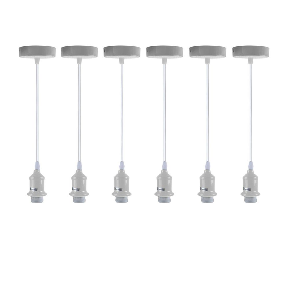 6 Pack Industrial Pendant Light Fitting, Lampshade Addable E27 Lamp White Holder Fitting Set With PVC Cable - SILVIONIX