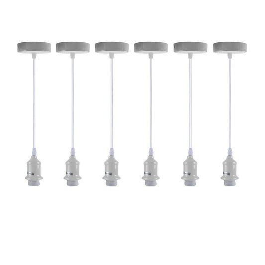 6 Pack Industrial Pendant Light Fitting, Lampshade Addable E27 Lamp White Holder Fitting Set With PVC Cable - SILVIONIX