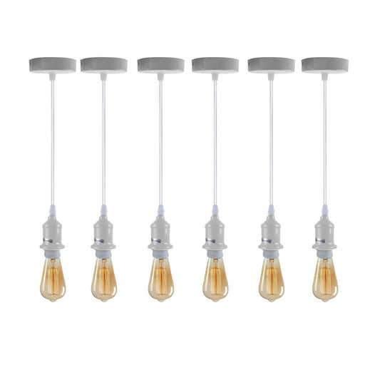 6 Pack Industrial Pendant Light Fitting, Lampshade Addable E27 Lamp White Holder Fitting Set With PVC Cable - SILVIONIX