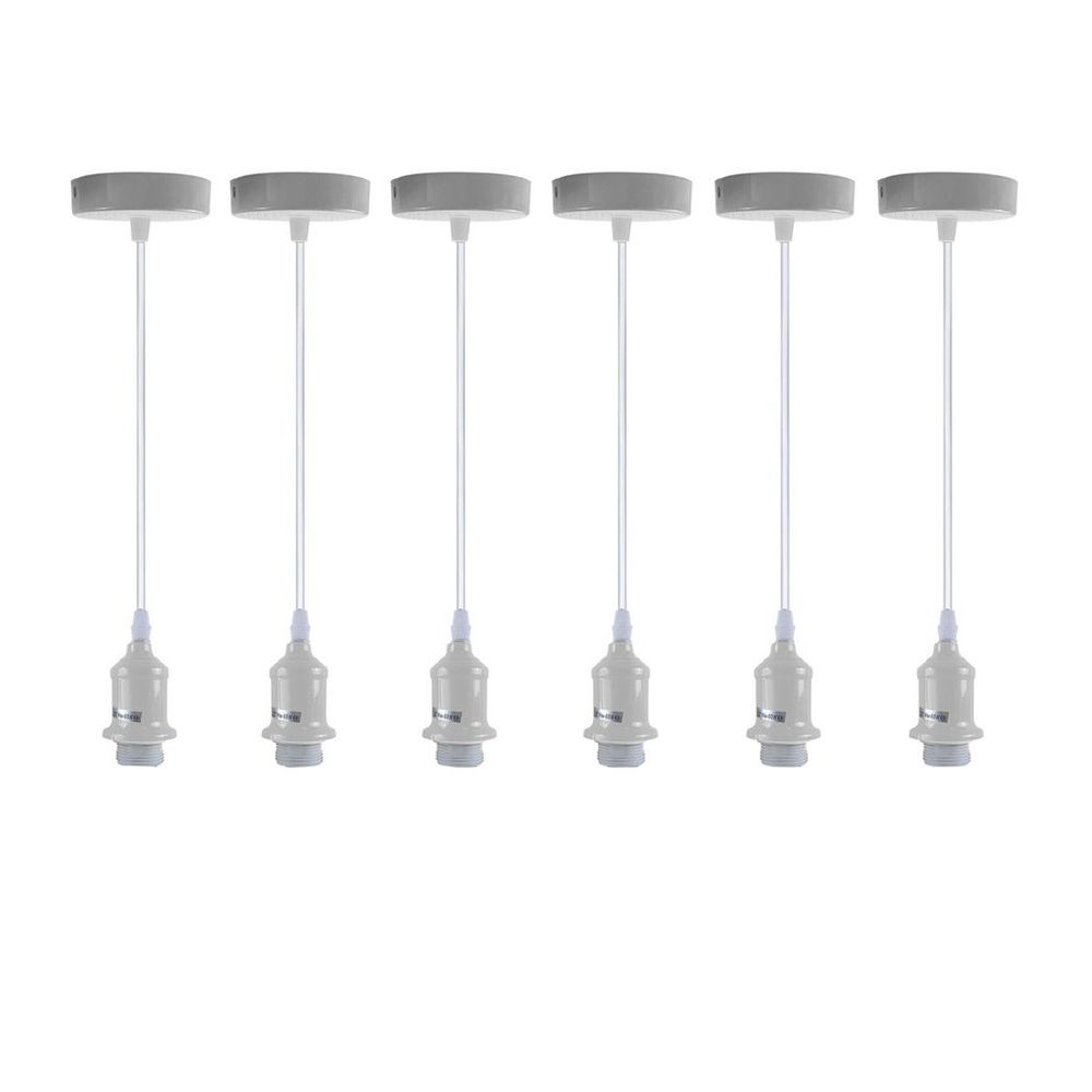 6 Pack Industrial Pendant Light Fitting, Lampshade Addable E27 Lamp White Holder Fitting Set With PVC Cable - SILVIONIX