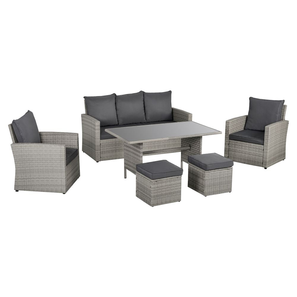 6 PCS Outdoor Rattan Sofa Furniture Sets with Footstool Cushions Grey Outsunny - SILVIONIX