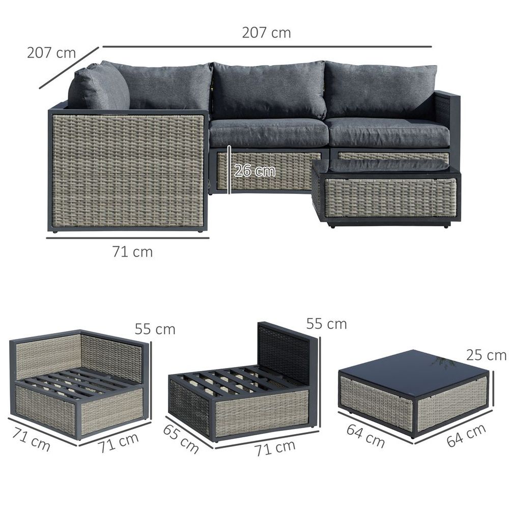 6 PCs Patio PE Rattan Sofa Set Sectional Conversation Furniture Set - SILVIONIX