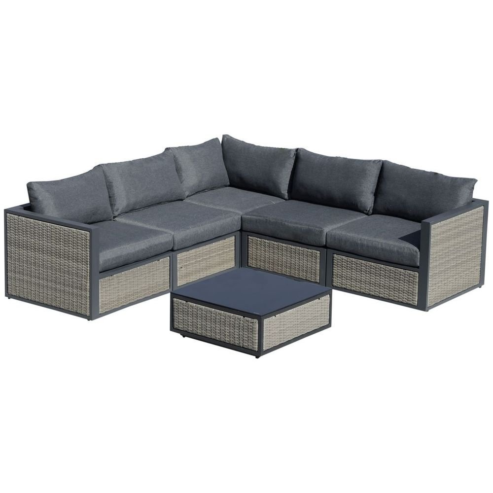 6 PCs Patio PE Rattan Sofa Set Sectional Conversation Furniture Set - SILVIONIX