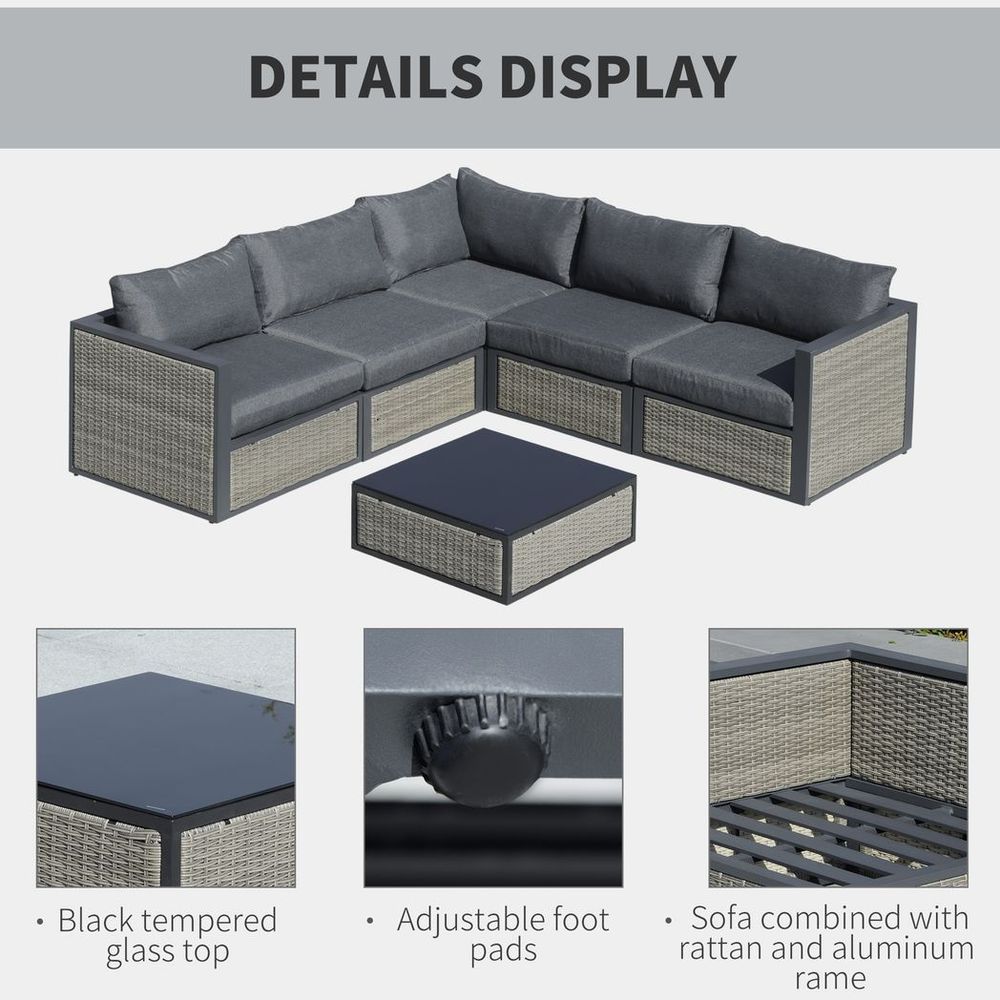 6 PCs Patio PE Rattan Sofa Set Sectional Conversation Furniture Set - SILVIONIX