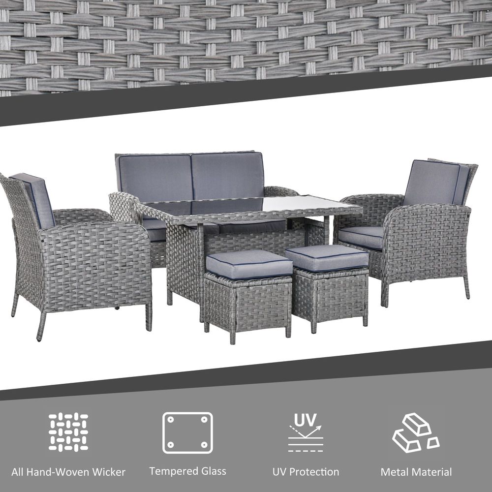 6 PCS Patio Rattan Dining Table Sets All Weather PE Wicker Sofa Furniture Set - SILVIONIX