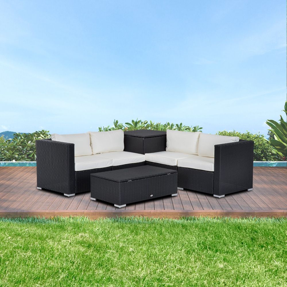 6 PCs Rattan Sofa Set W/Cushions - Black/Beige - SILVIONIX