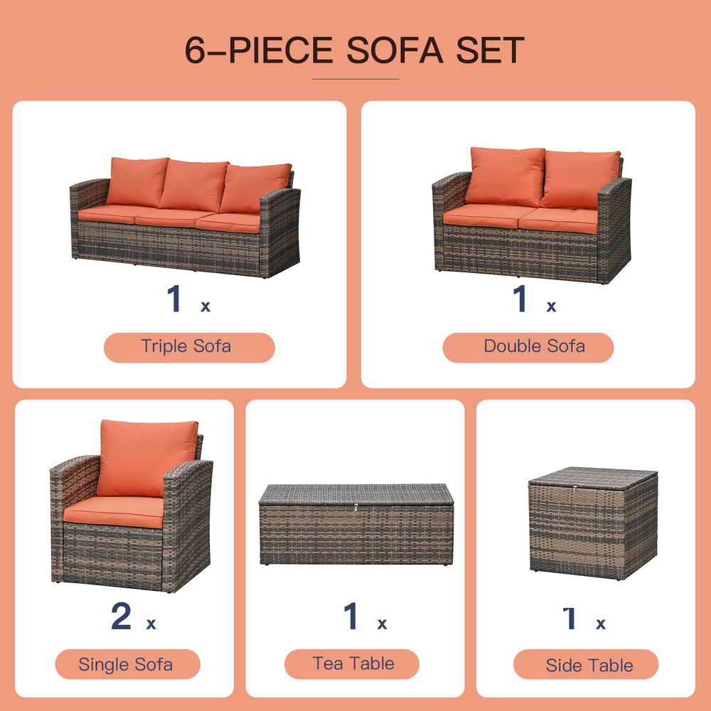 6 Pcs Rattan Wicker Sofa Set Sectional & Storage Table & Cushion Mixed Brown - SILVIONIX