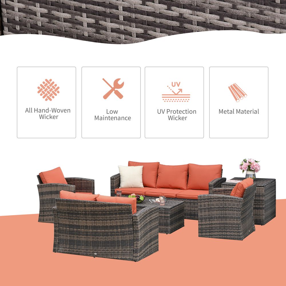 6 Pcs Rattan Wicker Sofa Set Sectional & Storage Table & Cushion Mixed Brown - SILVIONIX