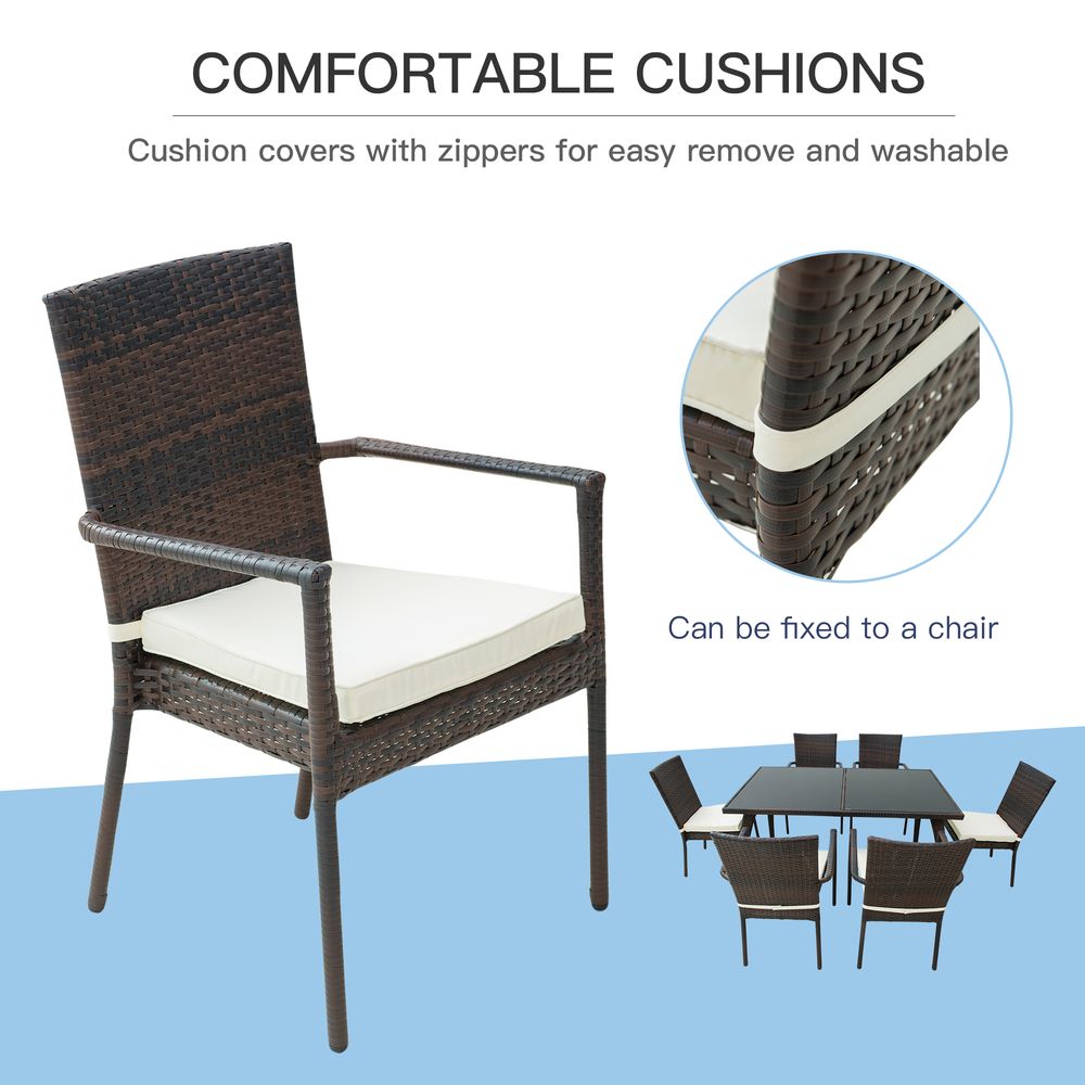 6 - Seater Brown Rattan Garden Furniture Tempered Glass Table - SILVIONIX