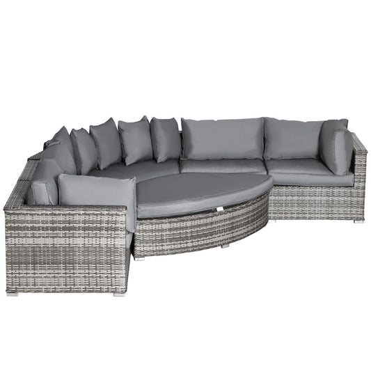 6 - Seater Rattan Sofa Set Half Round w/ Cushions Grey - SILVIONIX