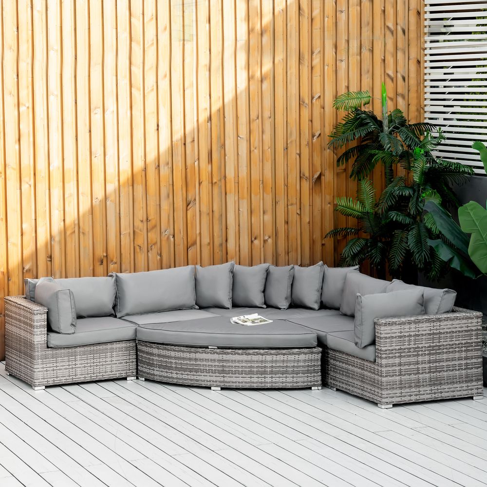 6 - Seater Rattan Sofa Set Half Round w/ Cushions Grey - SILVIONIX