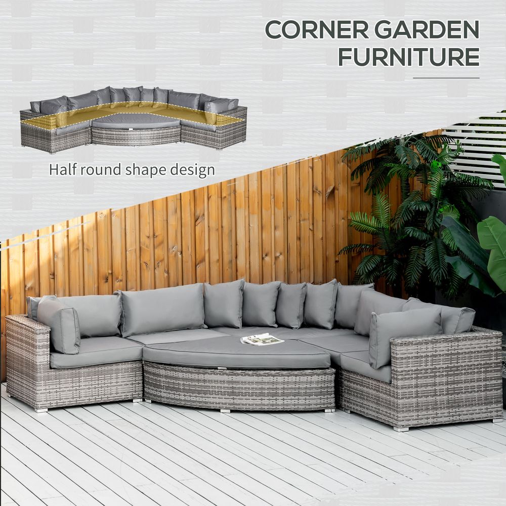 6 - Seater Rattan Sofa Set Half Round w/ Cushions Grey - SILVIONIX