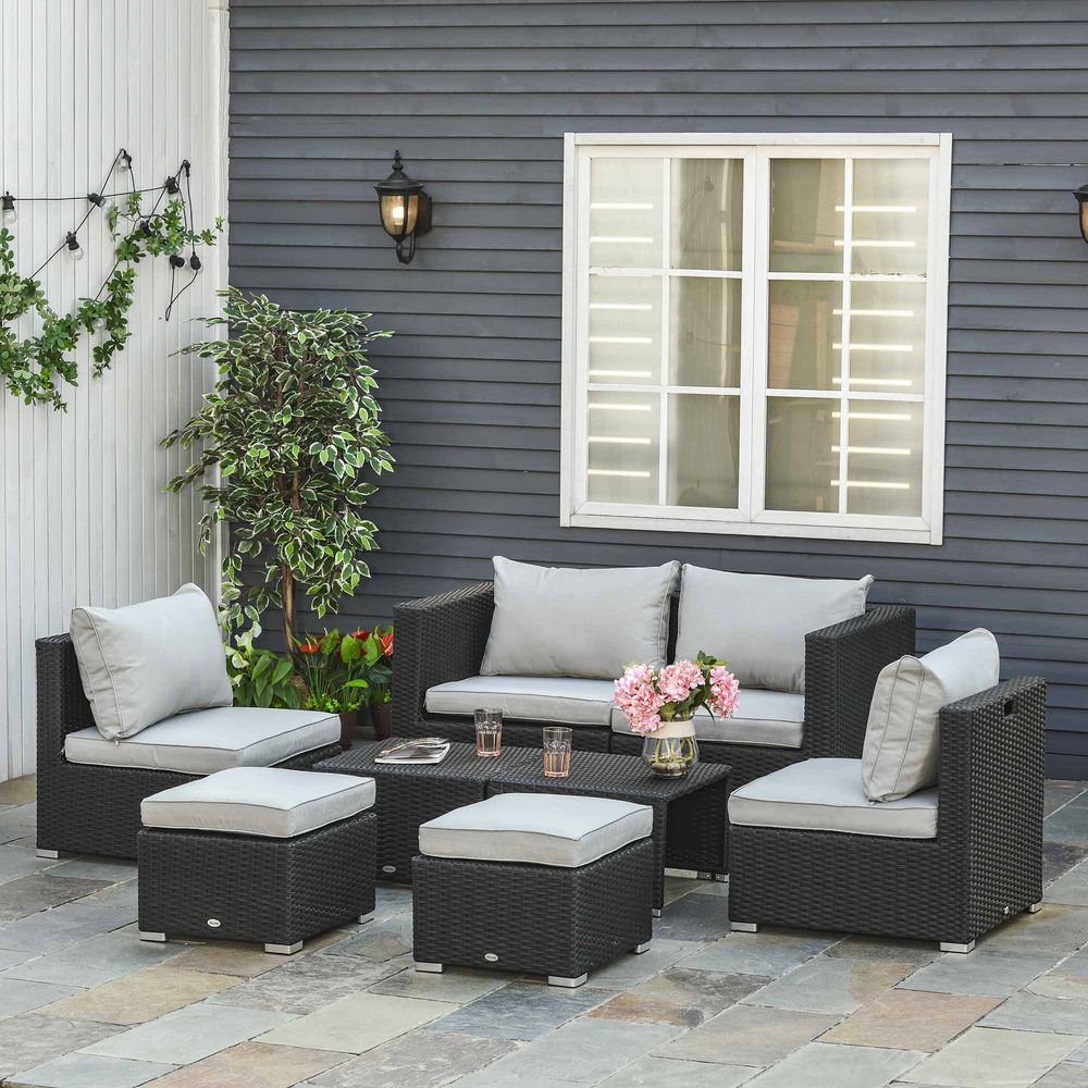 6 - Seater Sofa & Coffee Table Rattan Outdoor Garden Furniture Set - SILVIONIX