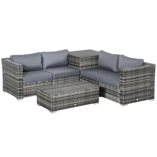 6PC Rattan Corner Sofa Set Table w/ Cushion Grey - SILVIONIX