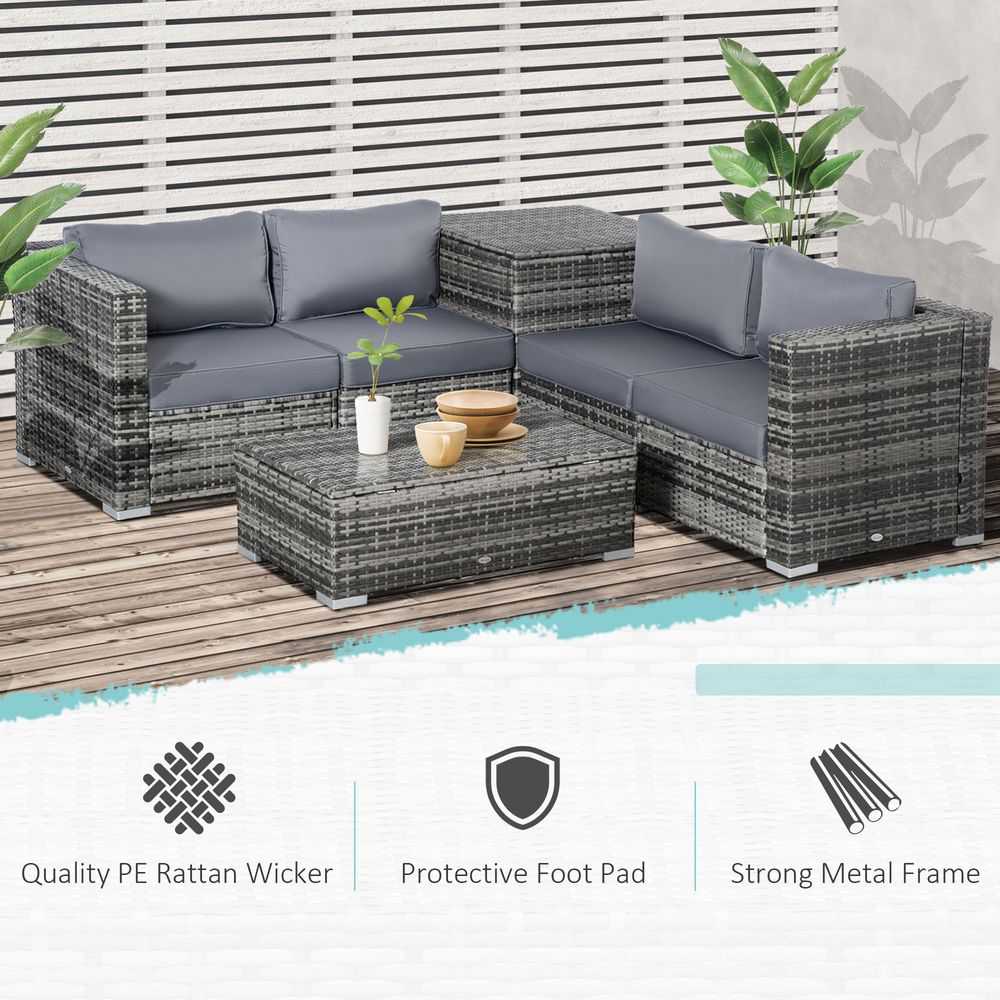 6PC Rattan Corner Sofa Set Table w/ Cushion Grey - SILVIONIX