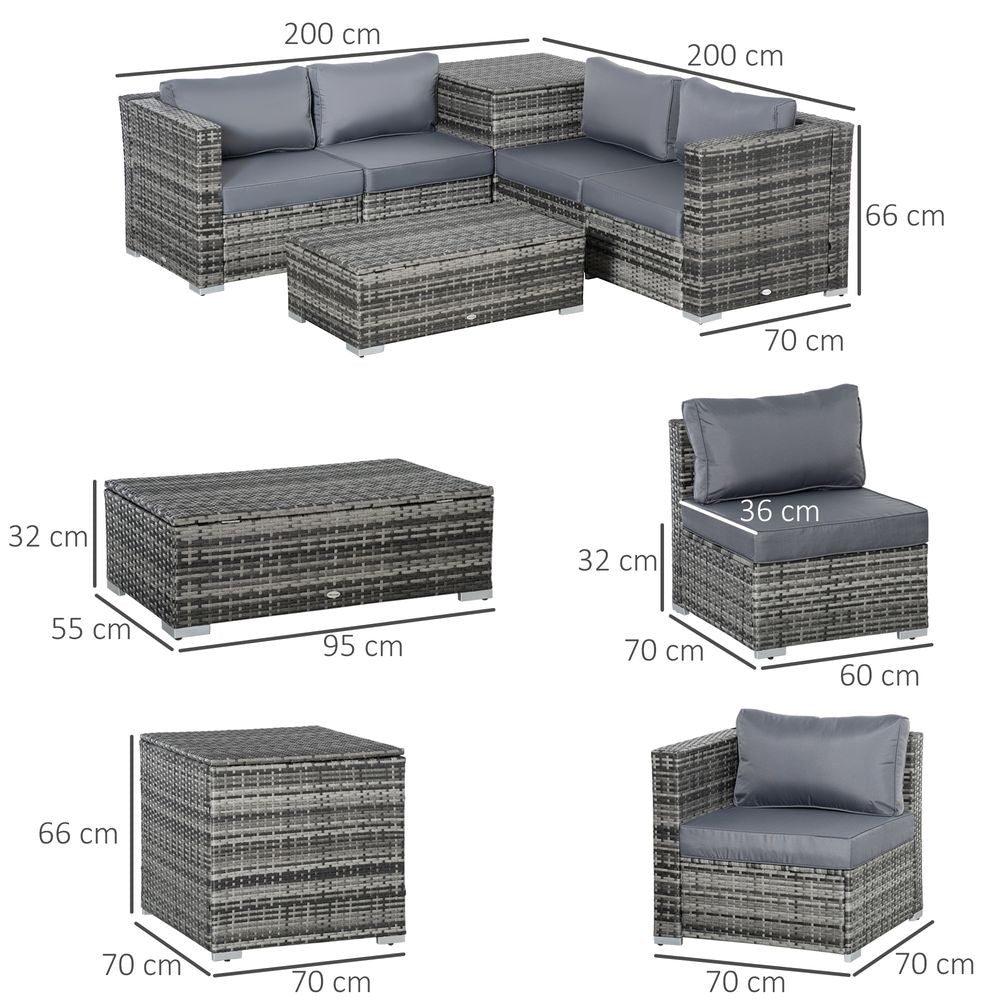 6PC Rattan Corner Sofa Set Table w/ Cushion Grey - SILVIONIX