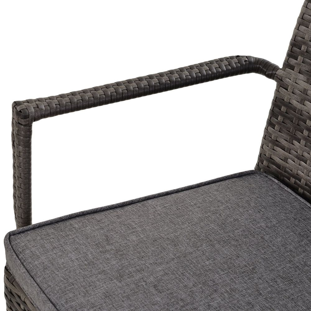 7 Pcs Dining Set Rattan Wicker 6 Chairs Table Glass Pads Thick Cushions Grey - SILVIONIX