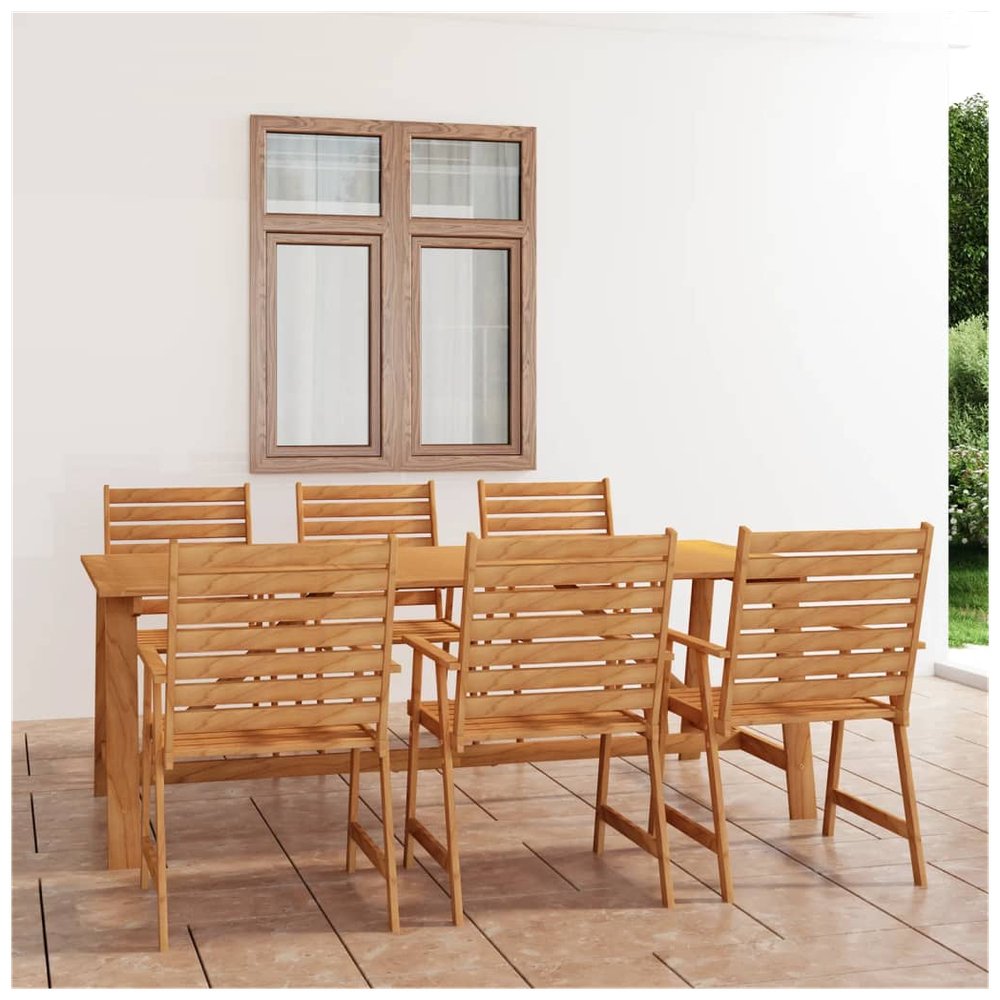 7 Piece Garden Dining Set Solid Acacia Wood - SILVIONIX