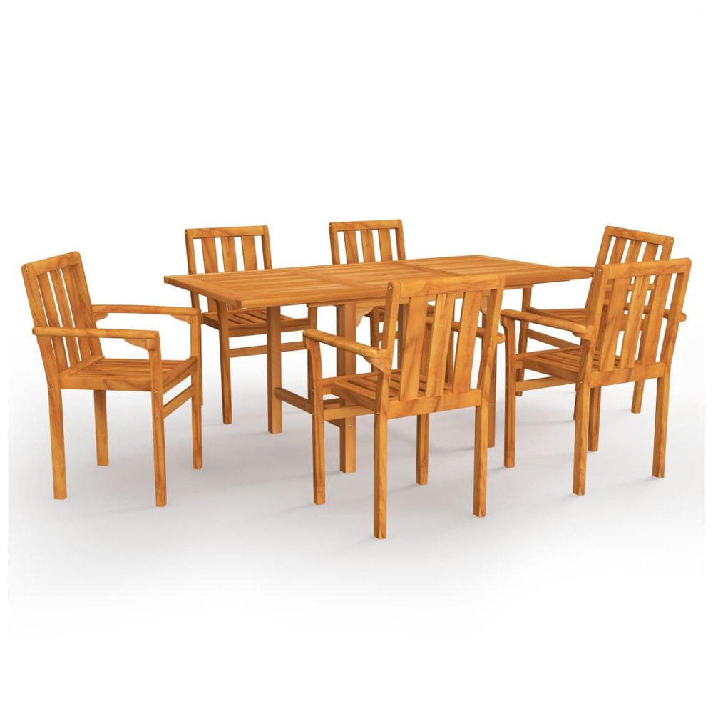 7 Piece Garden Dining Set Solid Teak Wood - SILVIONIX