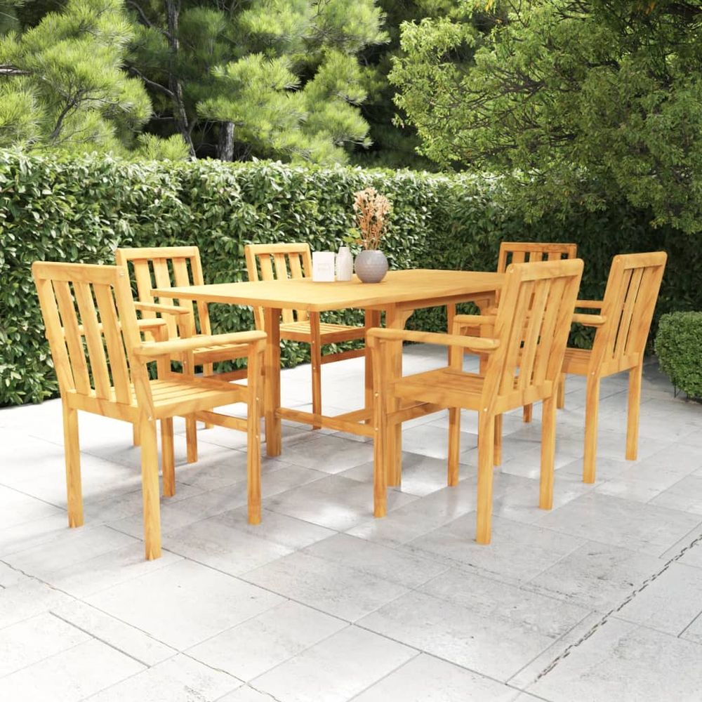 7 Piece Garden Dining Set Solid Teak Wood - SILVIONIX