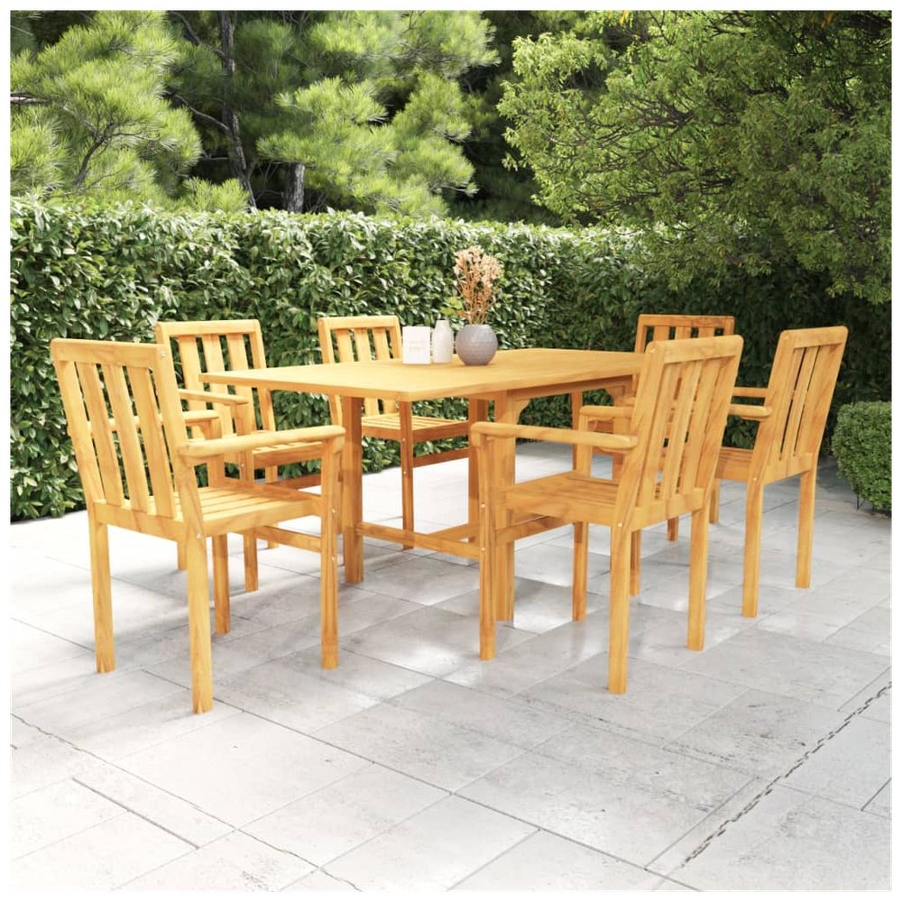 7 Piece Garden Dining Set Solid Teak Wood - SILVIONIX