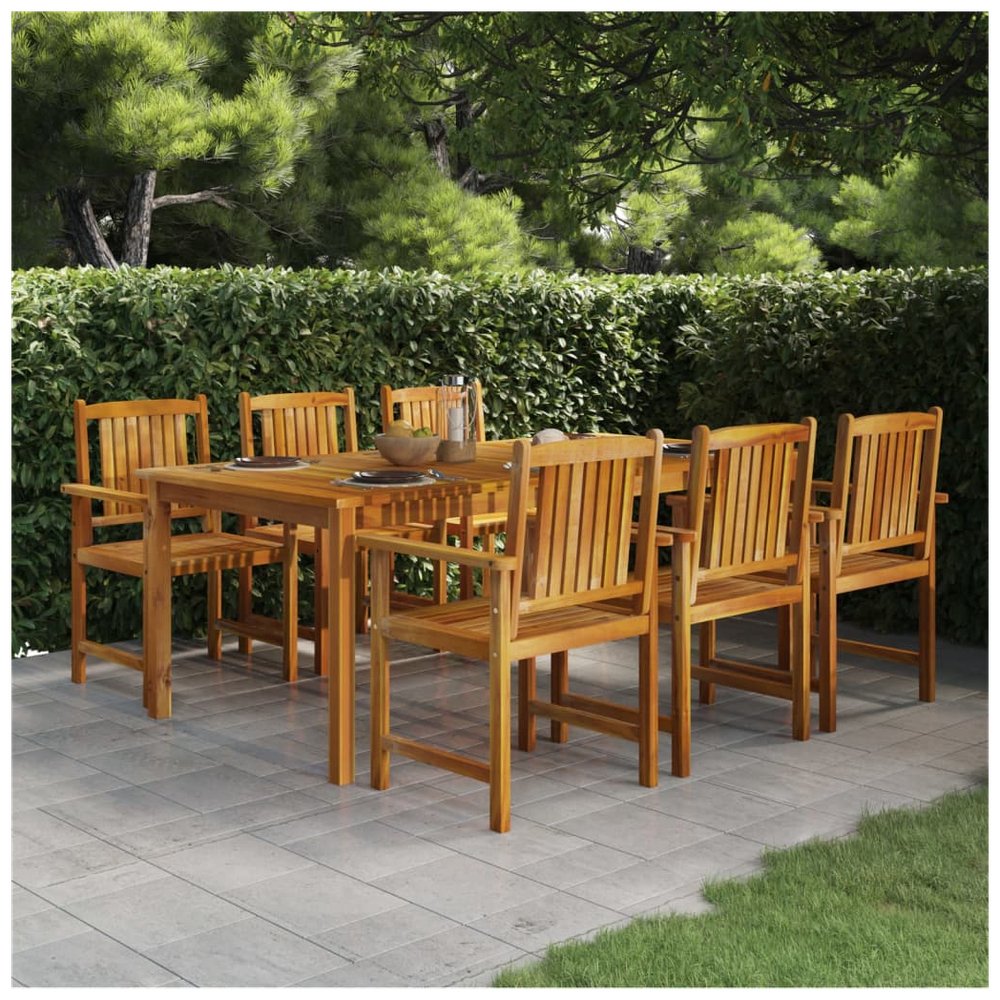 7 Piece Garden Dining Set Solid Wood Acacia - SILVIONIX