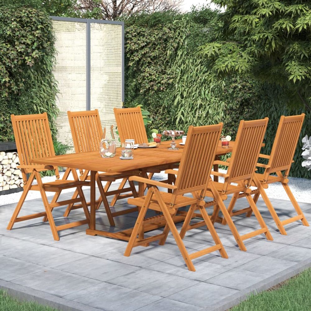 7 Piece Garden Dining Set Solid Wood Acacia - SILVIONIX